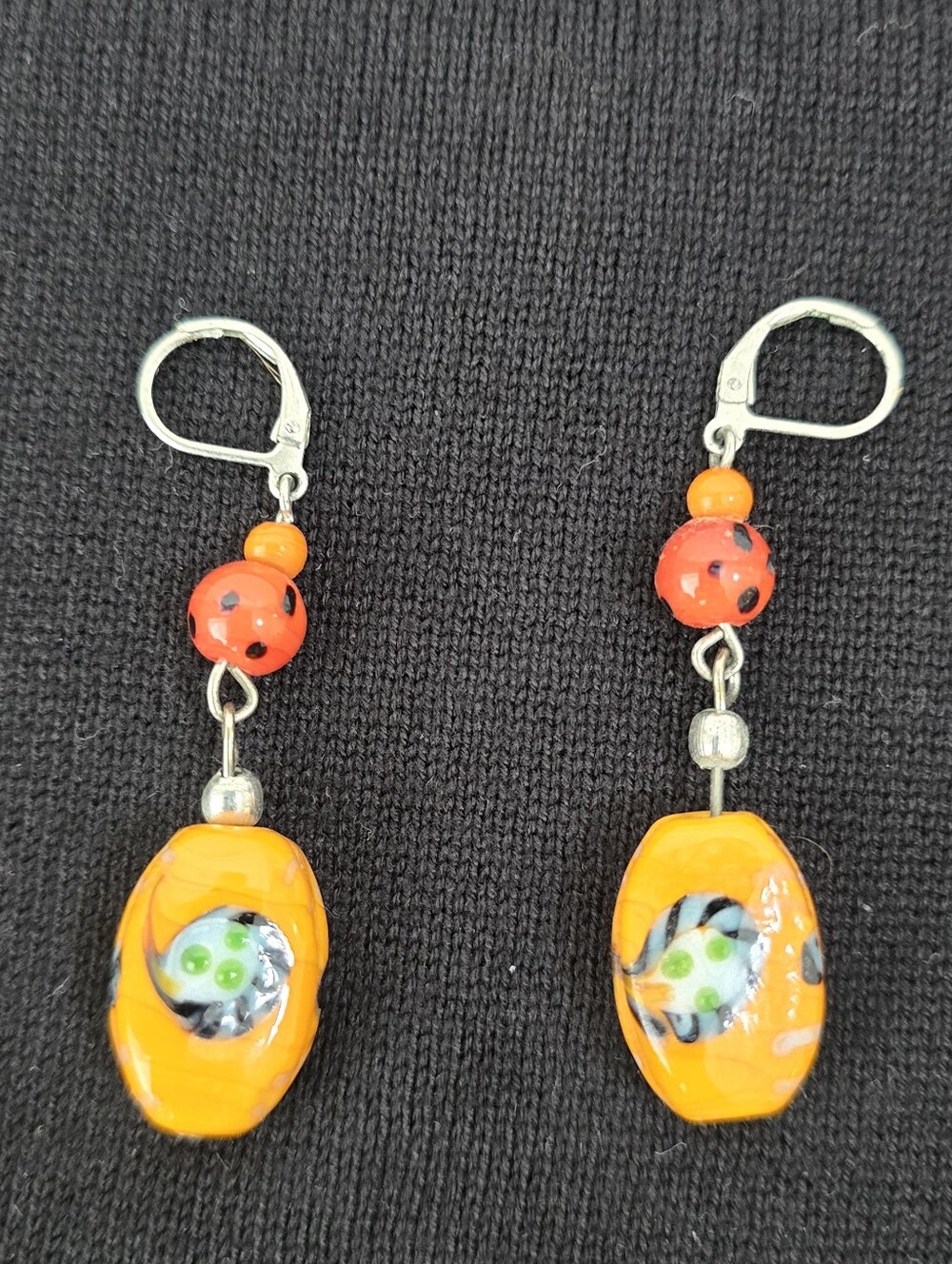 Orange Glass Bead Drop Earrings - Unbranded